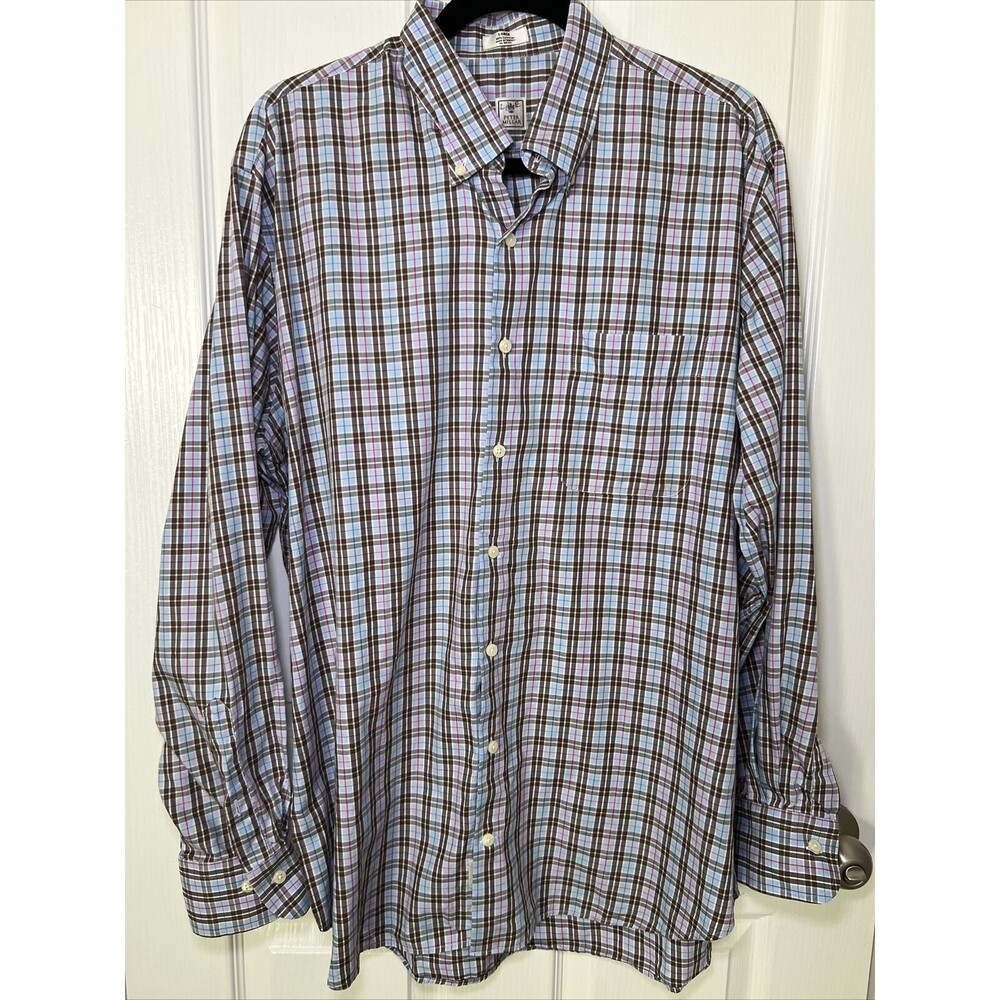 Peter Millar Mens Cotton Button Up Shirt Large Multicolor Plaid Long Sleeve